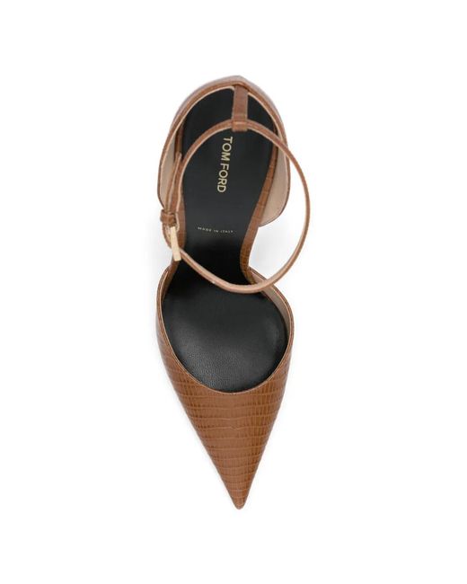 Tom Ford Brown Lizard-Effect Ankle-Strap Pumps