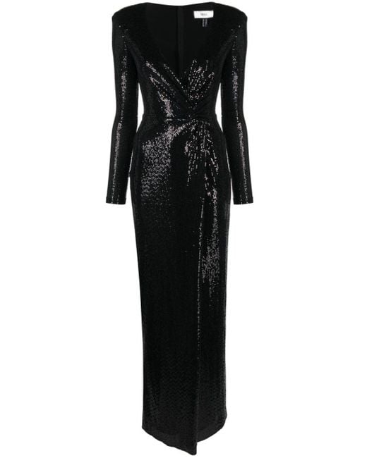 Nissa Black Sequin-embellished Gathered Maxi Dress