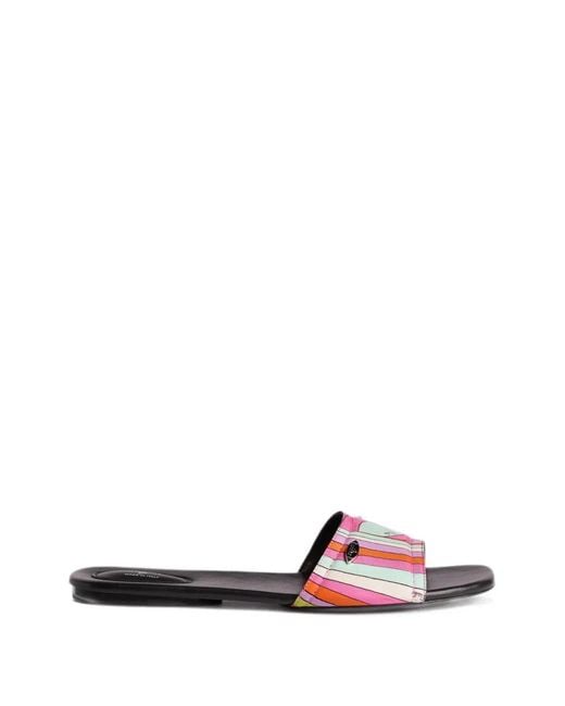 Emilio Pucci White Iride-Print Silk Slip-Ons