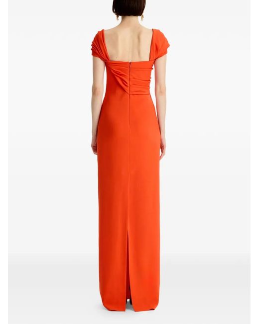 Oscar de la Renta Red Draped-Detailed Cady Gown