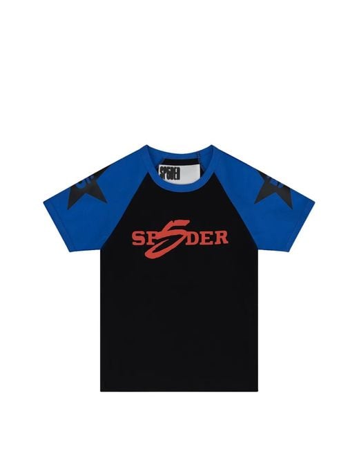 Sp5der Blue Star-Print Raglan-Sleeve T-Shirt