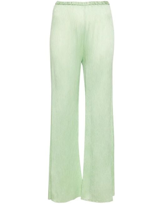 Forte_forte Green Plissé-Effect Flared Trousers