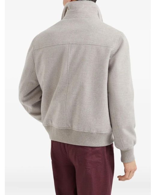 Brunello Cucinelli Gray Cashmere Bomber Jacket for men