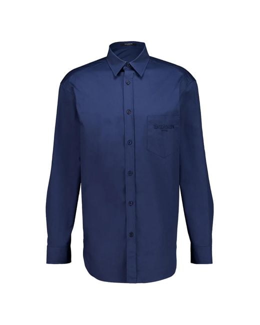Balmain Blue Logo-Embroidered Chest-Pocket Shirt for men