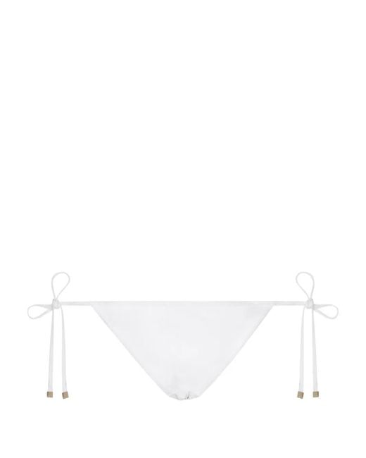 Dolce & Gabbana White Logo-Plaque Side-Tie Bikini Bottom