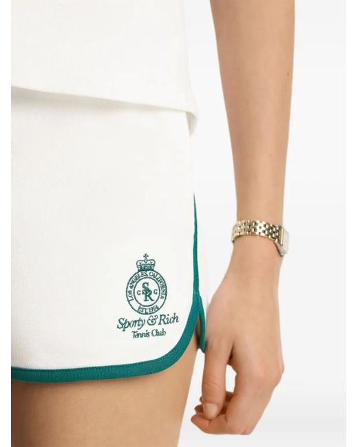Sporty & Rich White Crown Tennis Logo-Embroidered Shorts