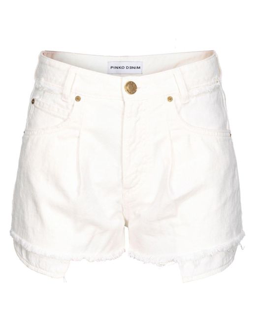 Pinko White High-rise Frayed-hem Denim Shorts