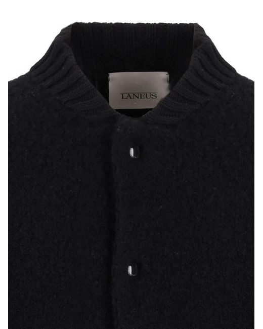 Laneus Black Boucle Buttoned-Up Bomber Jacket for men