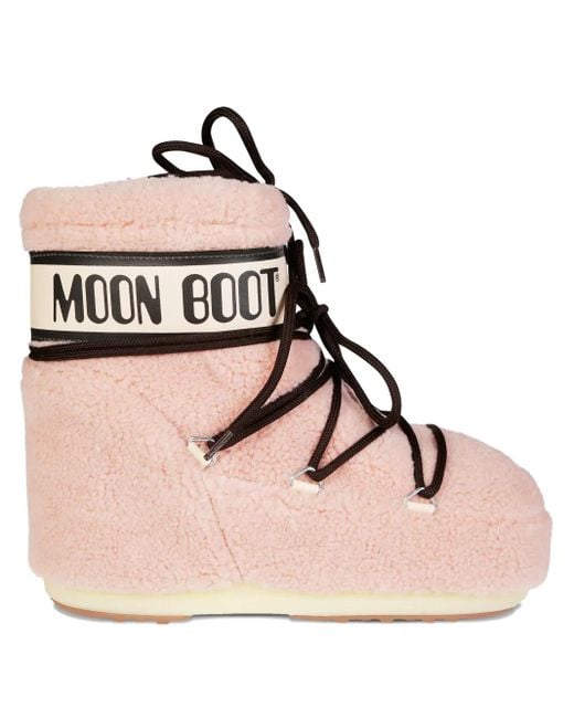 Moon Boot Pink Fleece Laced Boots