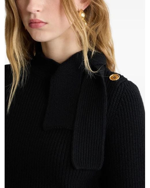 Patou Black Ribbed Knit Cropped Sweater