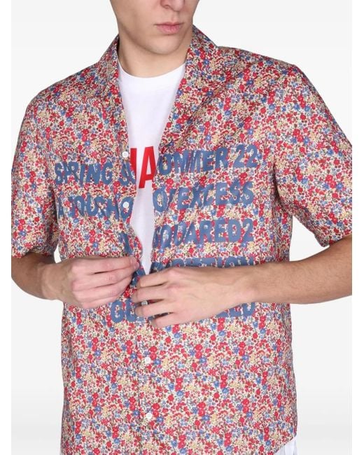 DSquared² Red Floral-Print Shirt for men