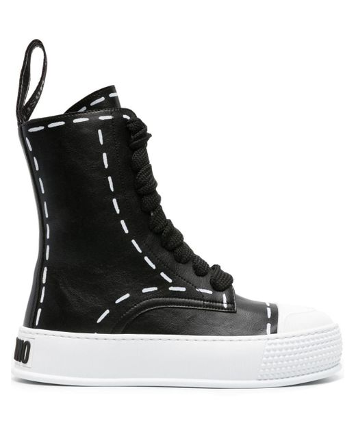 Moschino Black Stitching-print High-top Sneakers