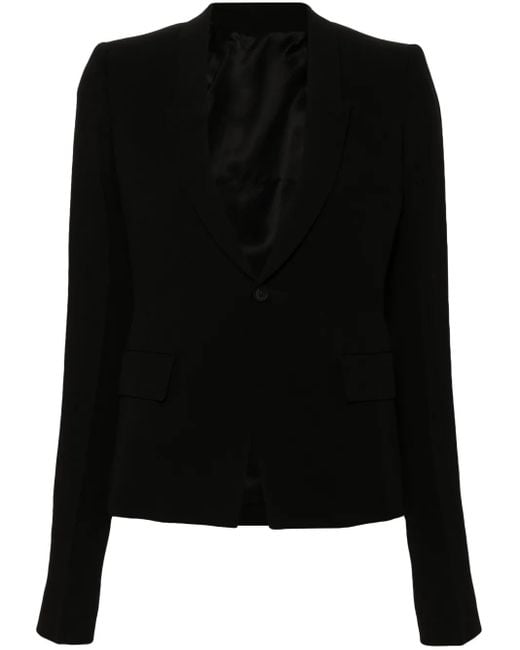 Rick Owens Black Single-Breasted Virgin Wool Blazer