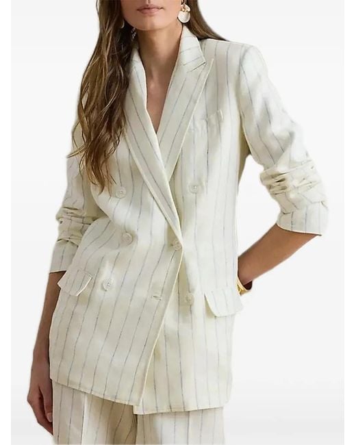 Ralph Lauren Natural Pinstripe-Pattern Double-Breasted Blazer