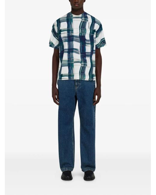 Ferragamo Blue Tartan-Check T-Shirt for men