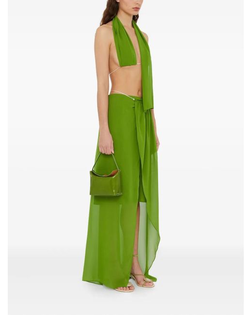 Christopher Esber Green Chain-Detail Asymmetric Sarong Skirt