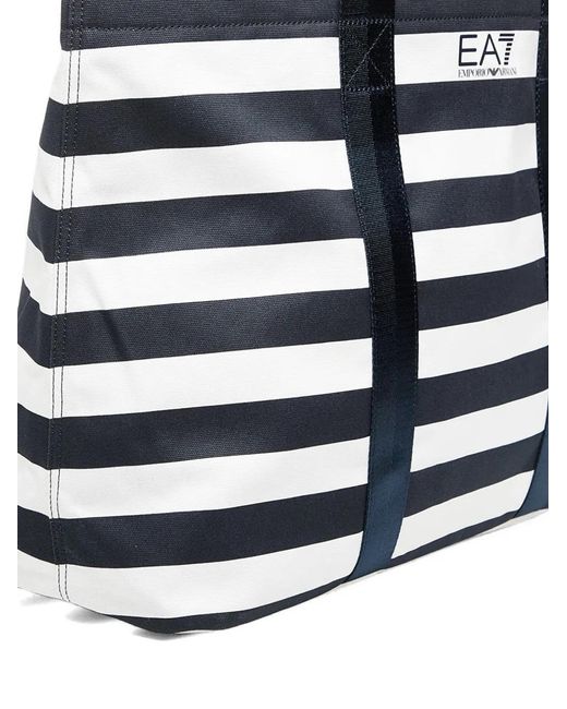 EA7 Blue Large Train Striped Tote Bag