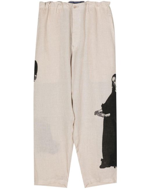 Yohji Yamamoto White U-lady Print Tapered Trousers for men