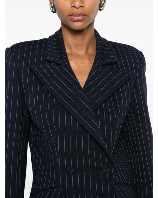 MITILIANE COUTURE Blue Pinstripe-Pattern Double-Breasted Blazer