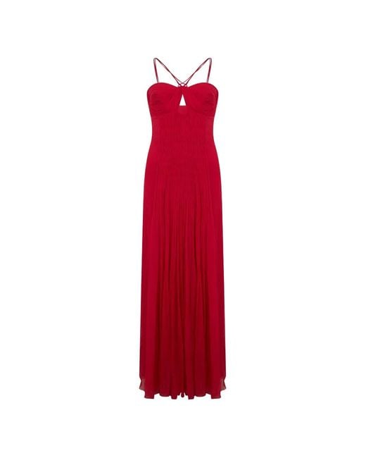 Alberta Ferretti Red Ruched Maxi Dress