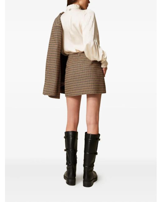 Twinset Brown Checked Buttoned Mini Skirt