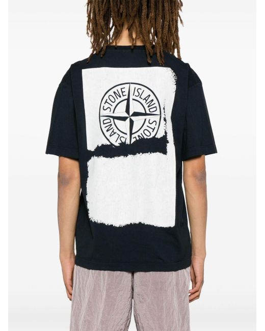 Stone Island Blue T-Shirt 'Scratched Paint One' Print for men