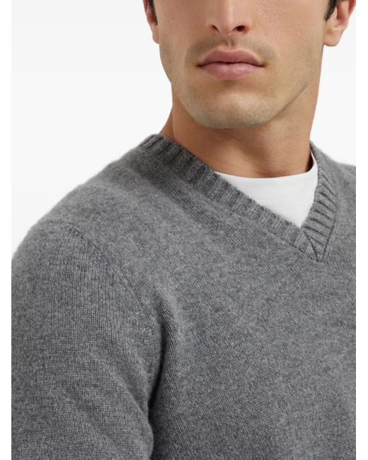 Jersey de cachemira con cuello en V Brunello Cucinelli de hombre de color Gray
