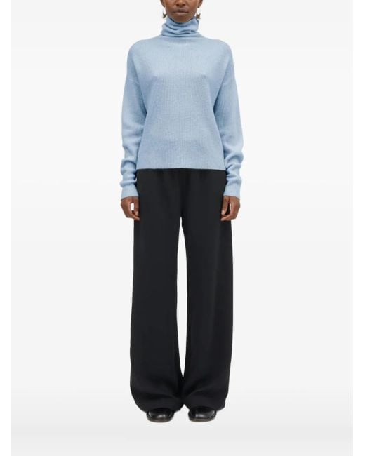 Mark Kenly Domino Tan Blue Gerippter Krystal Rollkragenpullover aus Kaschmir