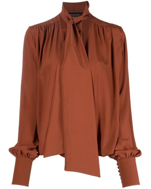 Federica Tosi Pussy Bow Pleated Blouse In Brown Lyst