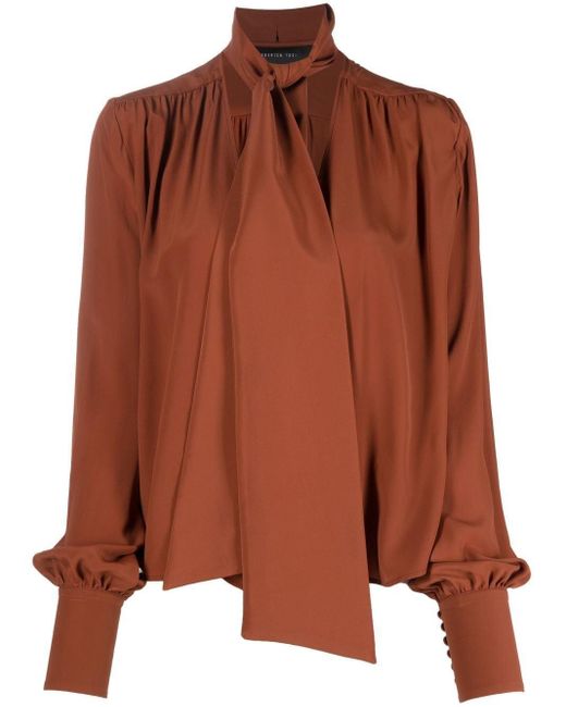 FEDERICA TOSI Pussy-bow Pleated Blouse in Brown | Lyst