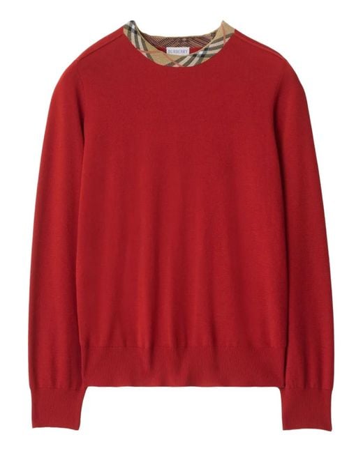 Burberry Red Check-Trimmed Wool Sweater
