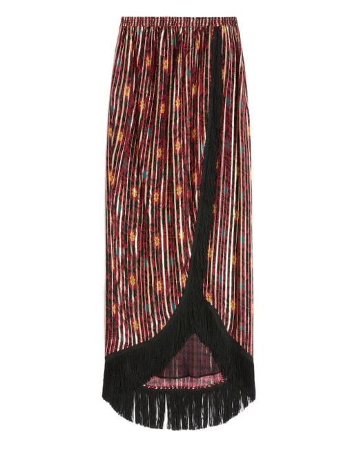 Valentino Garavani Red Lamé Midi Skirt With Apres L'Hiver-Print