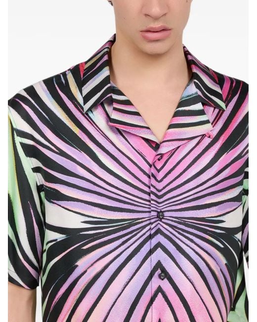 Roberto Cavalli Pink Graphic-Print Short-Sleeve Shirt for men