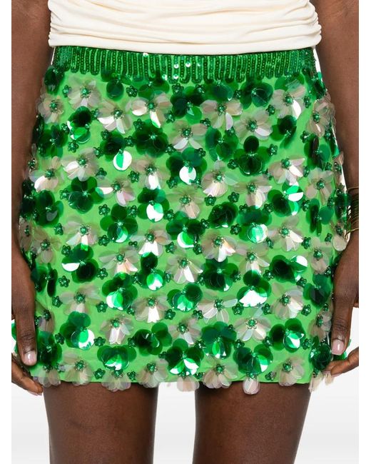 P.A.R.O.S.H. Green Sequin-Floral Mini Skirt