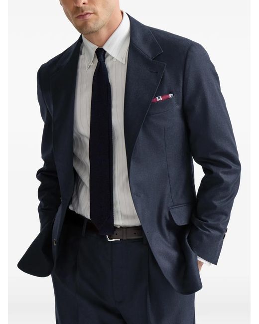 Brunello Cucinelli Blue Virgin Wool Flannel Deconstructed Cavallo Blazer for men