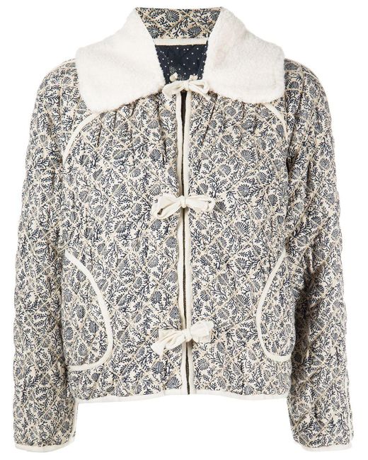The Great Reversible Floralprint Quilted Puffer Jacket in Gray Lyst