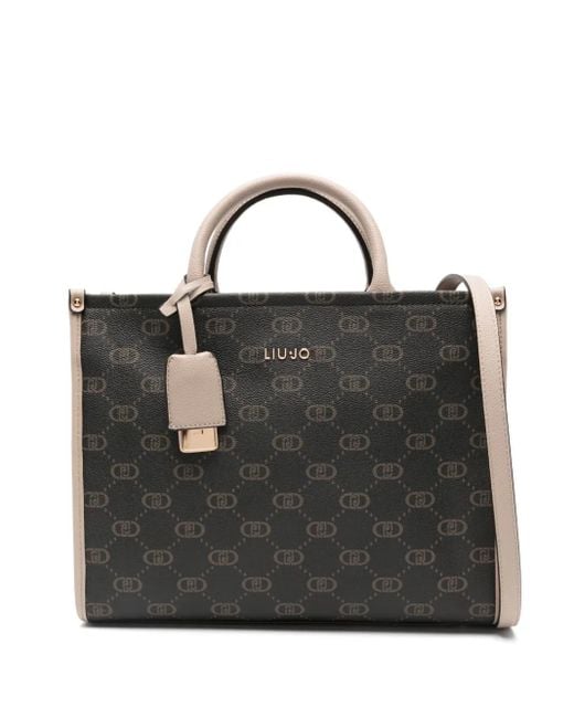 Bolso shopper con placa del logo Liu Jo de color Black