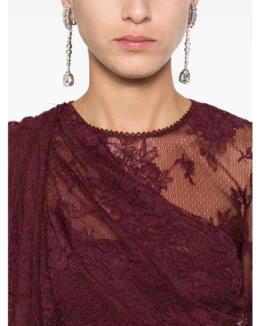 ANDAMANE Purple Lace-Panel Draped Dress