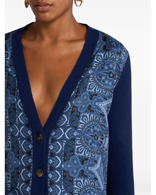 Etro Blue Cardigan With Decorative Pattern