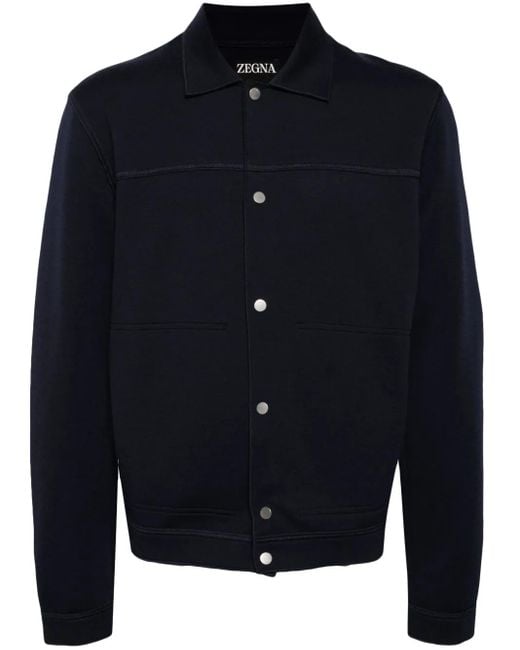 Zegna Blue Spread-collar Knitted Cardigan for men