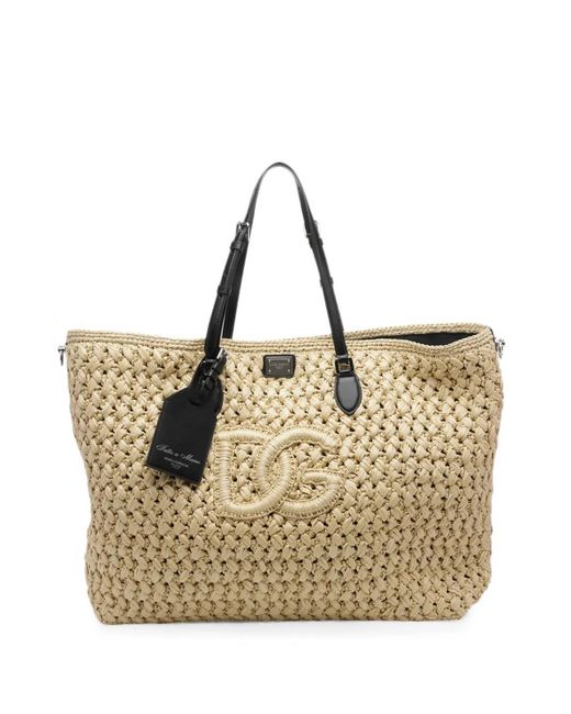 Dolce & Gabbana Natural Atene Logo-Plaque Raffia-Effect Tote Bag for men