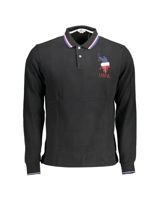 U.S. POLO ASSN. Black Logo-Embroidered Long-Sleeve Polo Shirt for men