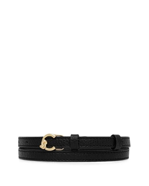 Coccinelle White Logo-Plaque Pebbled-Calf Leather Belt