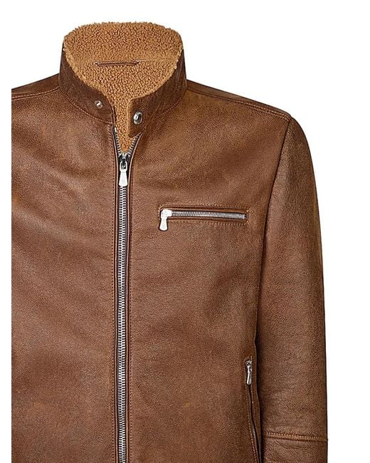 Eleventy Brown Shearling Biker Jacket for men