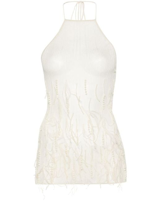 Patrizia Pepe White Feather-trim Knitted Top