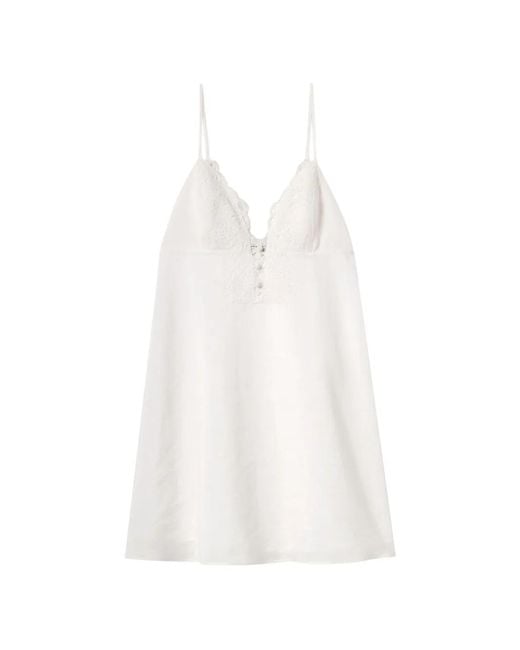 Claudie Pierlot White Lace-Trim Spaghetti-Strap Dress