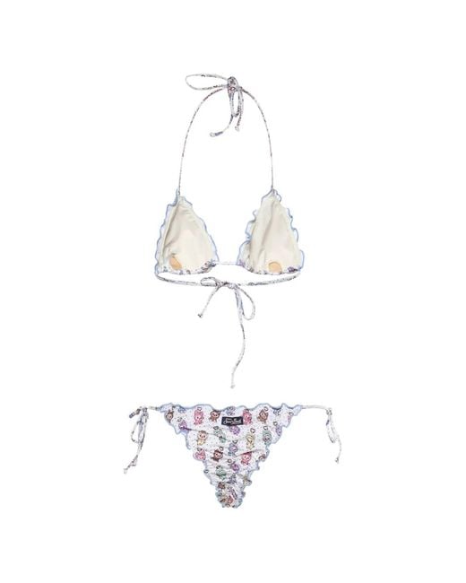 Mc2 Saint Barth White Ruffled-Trims Bikini