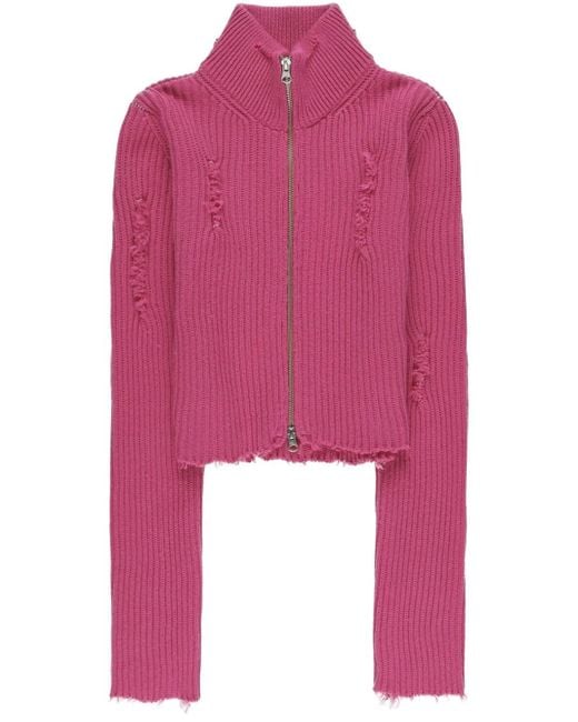 MM6 by Maison Margiela Pink Zip-Up Cropped Cardigan