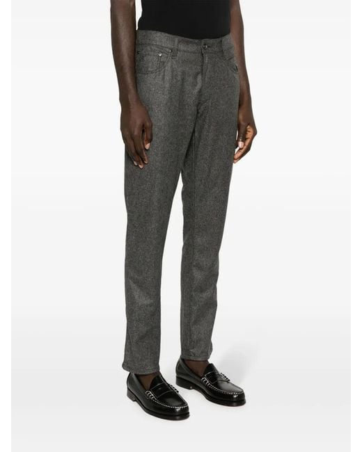 Hackett Gray Flannel Logo-Patch Straight-Leg Trousers for men