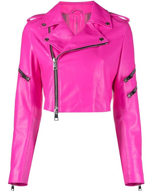 Manokhi Pink Cropped Leather Jacket